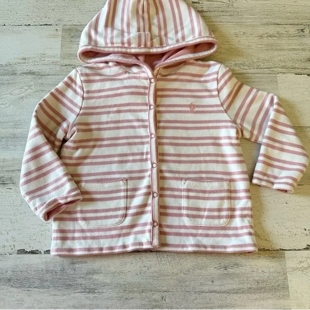 Ralph Lauren Baby Girl 24M‎ Reversible Cotton Snap Closure Hooded Jacket Pink